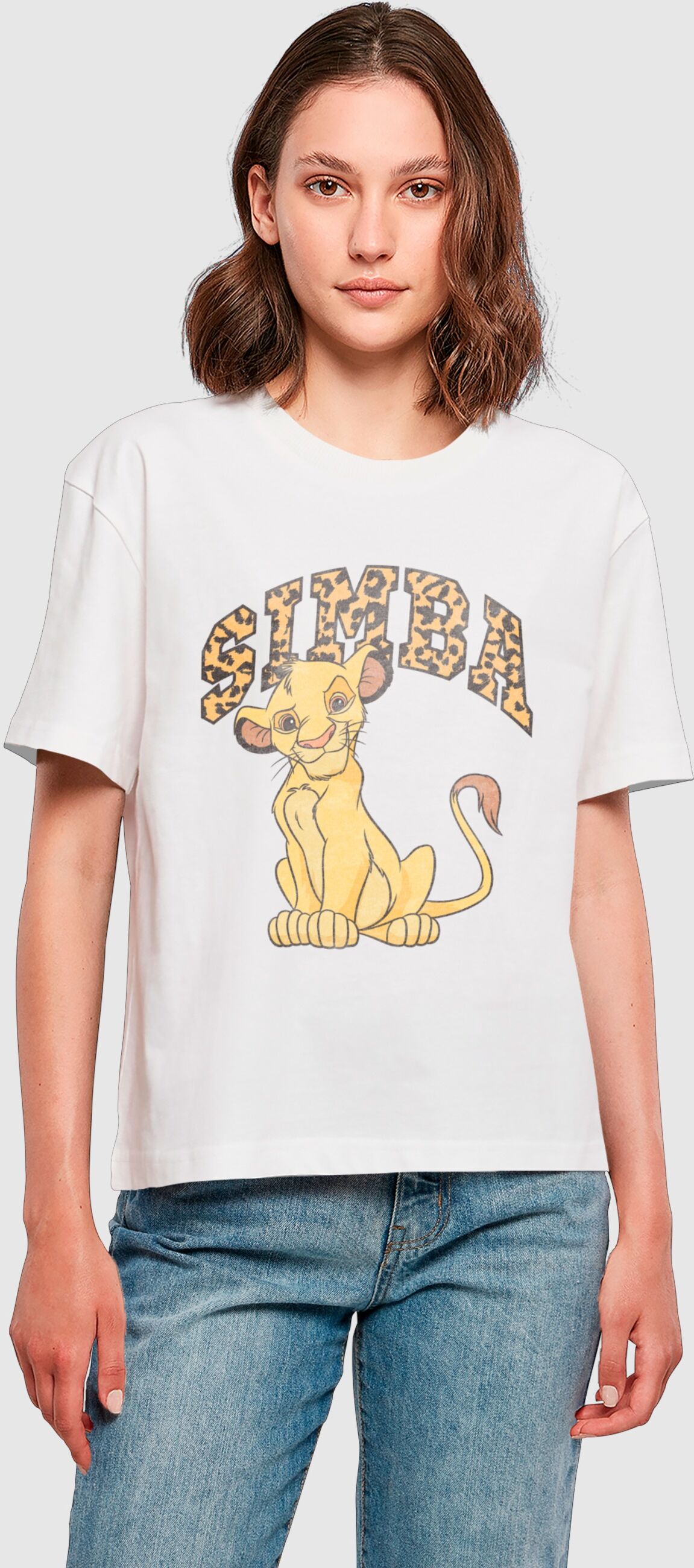 T-Shirt MERCHCODE "Merchcode Simba Tee", Damen, Gr. L, weiß, 100% Baumwolle, bedruckt, oversize, Rundhals, Shirts T-Shirt