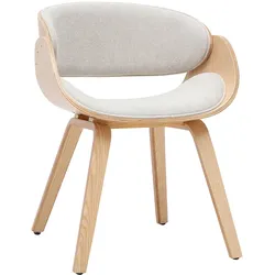 Designstuhl aus Stoff mit texturierter Samtoptik, beige und helles Holz BENT