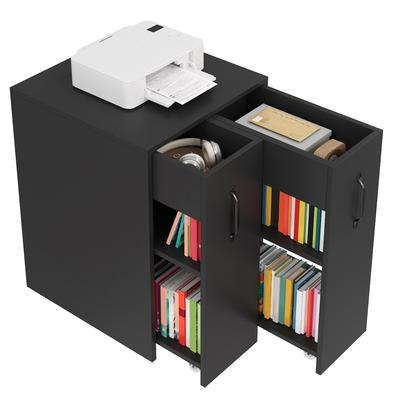 Merax kleines Bücherregal 52x50x75cm mit Rollen, Mobiler Beistellschrank, seitlicher Aufbewahrungsschrank für Schreibtisch, Schwarz