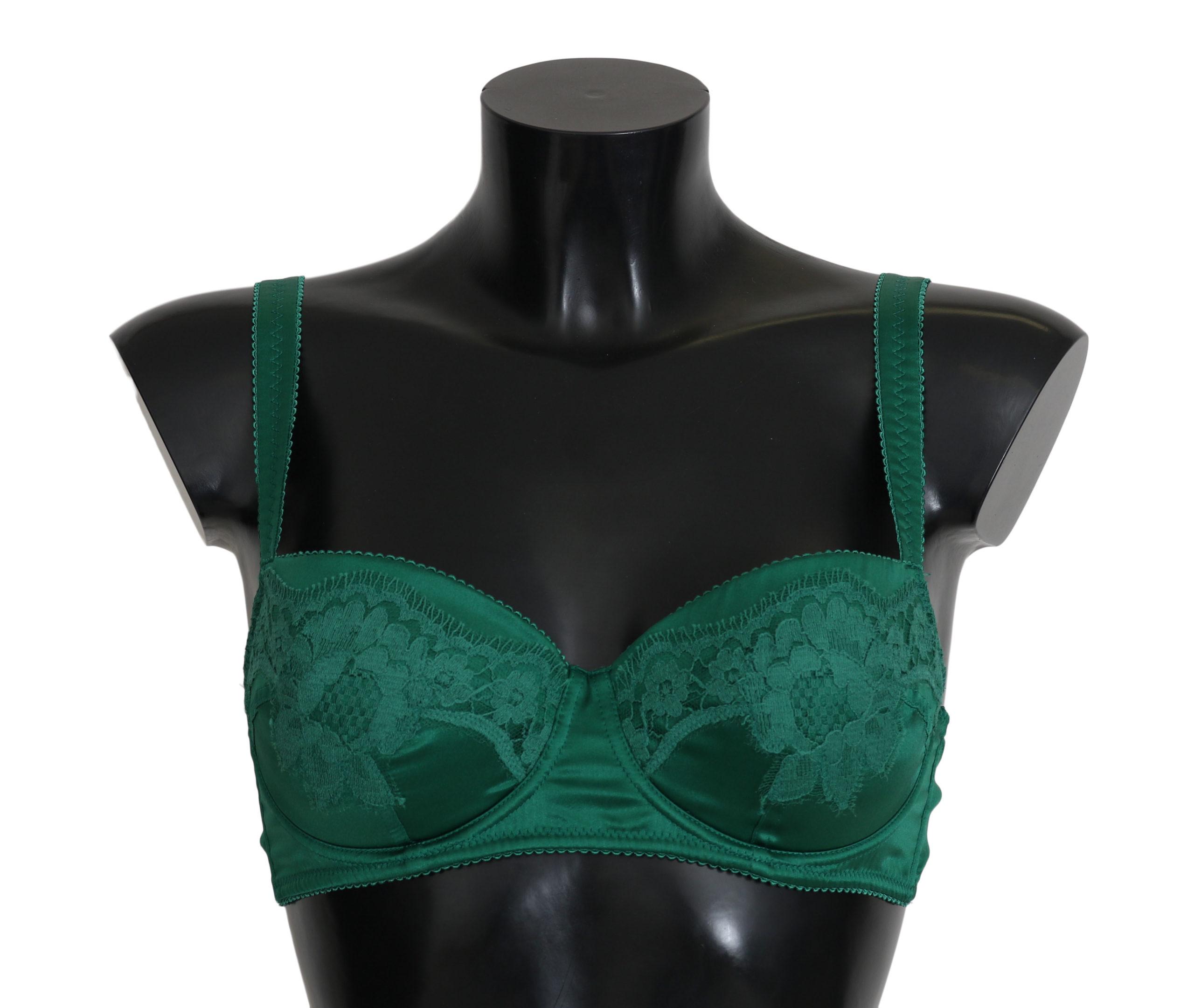 Dolce & Gabbana Grüner Seidenstretch Blumen Spitze BH Unterwäsche