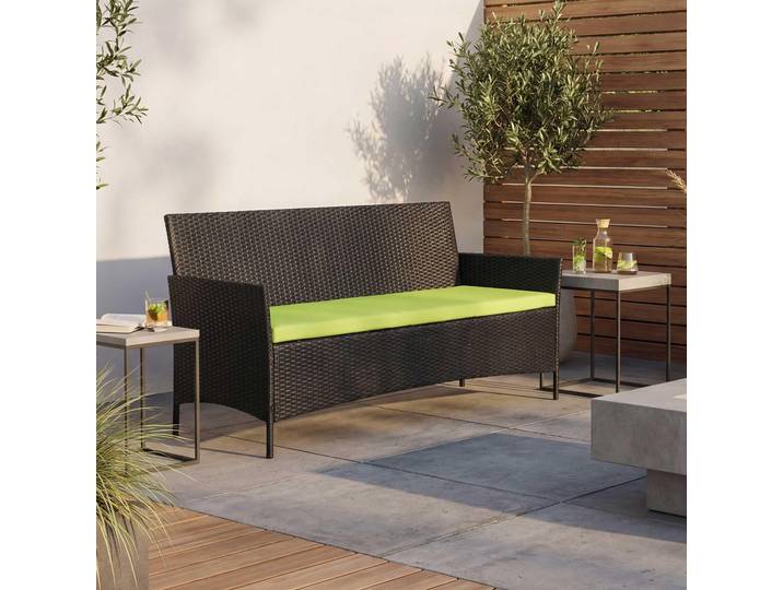 3-Sitzer Poly-Rattan Gartenbank Halden, Sitzbank anthrazit, Kissen grün