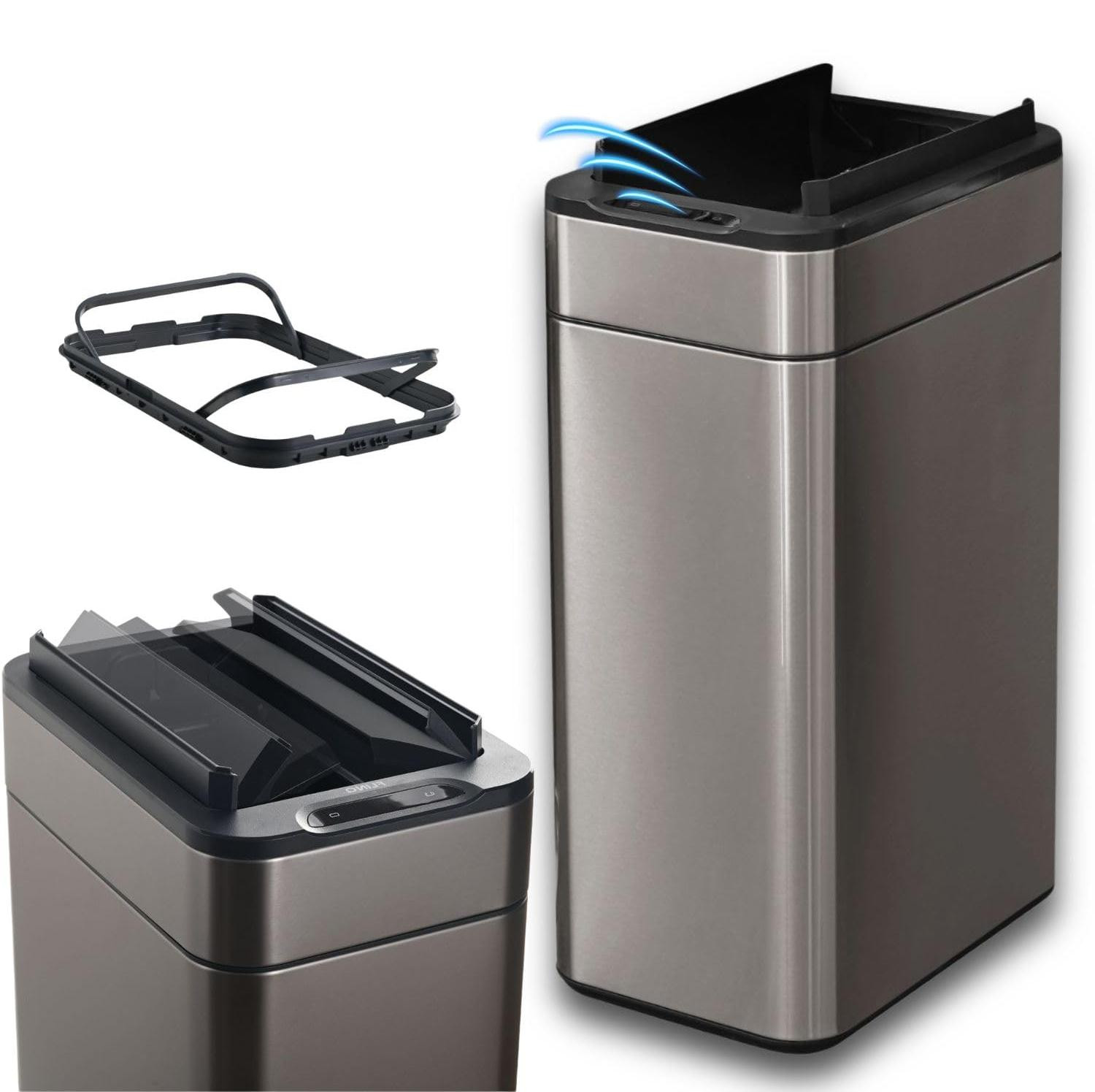 Merkloze sensor prullenbak van 60 liter voor keuken en kantoor in zwart of zilver