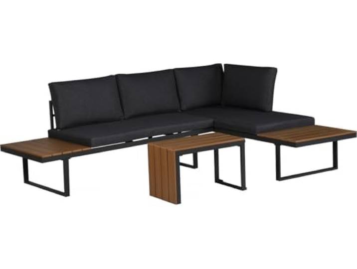Gartenmöbel Ecksofa mit Holzimitatdekor Sylva - 4 Sitzplätze - Grau