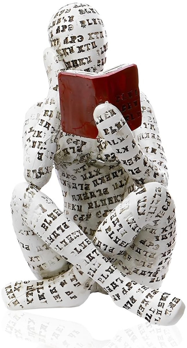 Abstracte sculptuur van lezende vrouw voor op een tafel of boekenkast