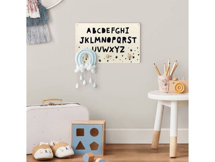 Patère enfants Alphabet et étoiles 40 x 25 x 1cm Noir/Noir/Blanc