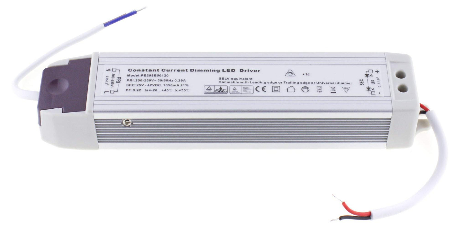 SeKi LED-driver voeding, 25-42V DC, 1050mA, dimbaar via fase-aansturing of fase-afsnijding