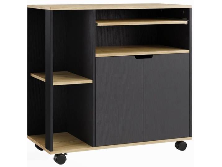 Meuble de cuisine roulant avec plan de travail rangement ouvert armoire double porte étagère réglable noir TYNQER