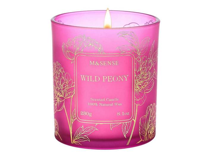 Duftkerze Wilde Pfingstrose 230g Sojakerze 42h Brenndauer, Pink, Paraffin, 11 cm, Dekoration, Kerzen & Kerzenhalter, Duftkerzen