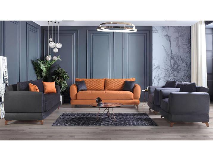 JVmoebel Sofa Luxuriöses Sofa aus Stoff in Schwarz und Orange für modernes Wohnen, Made in Europa