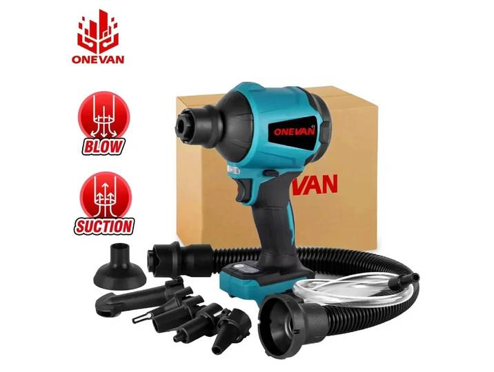 ONEVAN 6IN1 souffleur d'air sans fil 4000 tr/min Rechargeable 6 buses Mini souffleur de poussière gonfleur aspirateur pour Makita 18V batterie broche