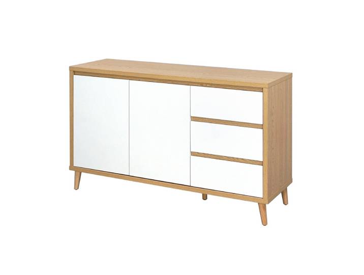 Buffet 2 Portes 3 Tiroirs Pier Blanc Crème / Effet Bois