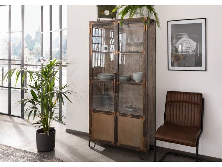Vitrine Mango 90x40x190 braun lackiert HEAVY INDUSTRY #223
