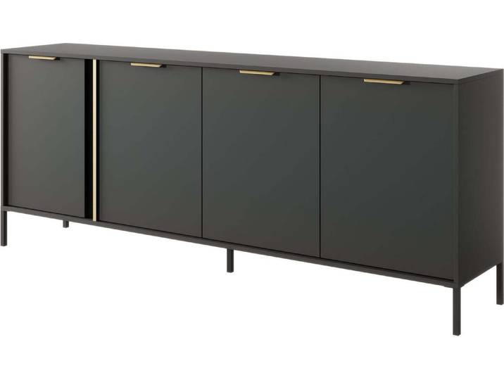 FURNLUX Sideboard Lars Black 203cm / Hauptfarbe: Schwarz / Abmessungen: 203 x 40 x 81 cm