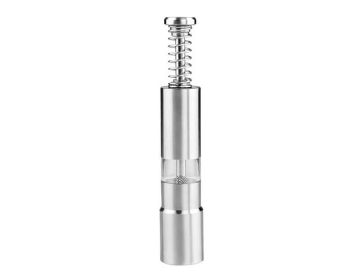 BUTLERS Pfeffermühle 2.8x15 cm Edelstahl - ALL ROUNDER Farbe Silber - Salzmühle für Herdbereich & Arbeitsfläche - Klarglasfenster - mit praktischem Federmechanismus