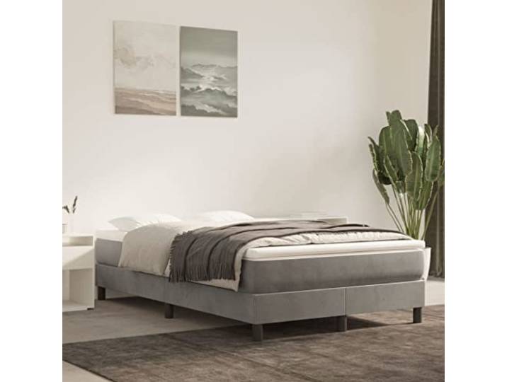 RJPLMFV Lattenrost, Lattenrost und Matratze, Velours, Hellgrau, 120 x 200 Taschenfedern, mittlere Unterstützung, weicher Matratzenschoner, komplettes Bett