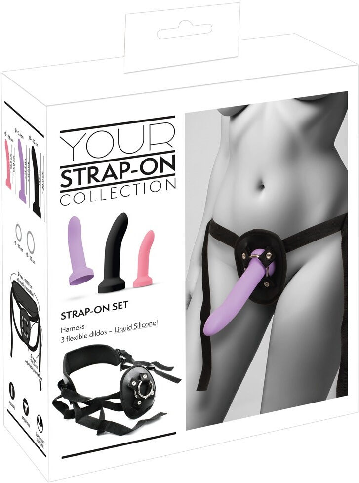 Your Strap-on Collection Set Strap-On avec Harnais Ajustable et 3 Godes en Silicone Doux