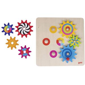 Goki Motorikspielzeug 58530, Zahnradspiel, Motorikbrett aus Holz, ab 3 Jahre