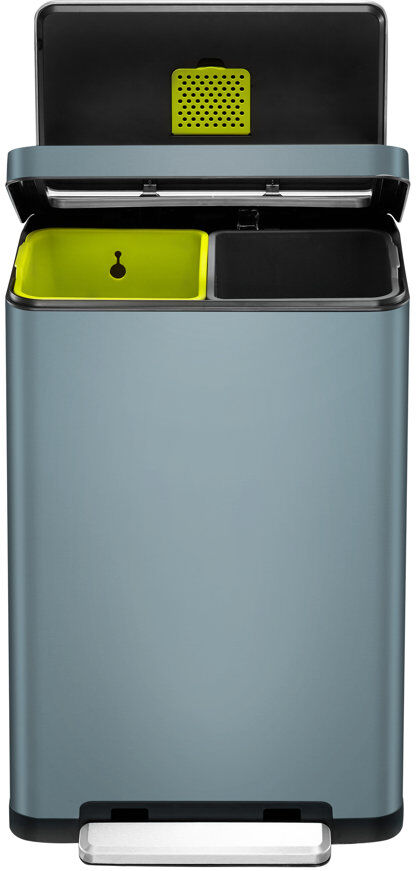 EKO Stainless Steel Step On and Odour Seal Multi-Compartment Rubbish & Recycling Bin Blue 40L