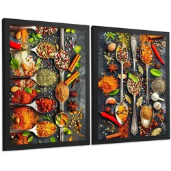 POSTER 2er Set Küchen-Wandbilder Limette Minze Getränk und Gewürze Food Fotografie Esszimmer Wanddeko Schwarzer Rahmen A4