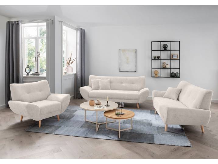 Polstergarnitur HOME AFFAIRE Basta , beige (weiß), H:82cm T:87cm, 100% Polyester, Sitzmöbel-Sets, Polstergarnitur