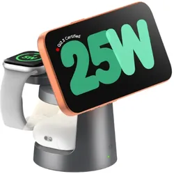 Sodi W108A 25W 3-in-1 Wireless Charger with Night Light grey (25 W), Wireless Charger, Grau, Silber