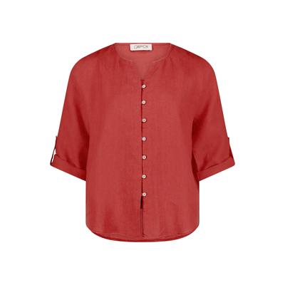 Kurzarmbluse CARTOON "Damen mit V-Ausschnitt", Damen, Gr. 46, rust braun, Obermaterial: 100% Leinen, gerade normal, V-Ausschnitt, Blusen