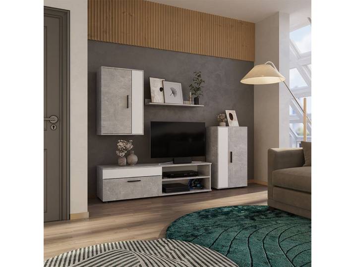 Vicco Wohnwand Berno, Beton/Weiß, 4er Set, (4-St., 4-er Set)