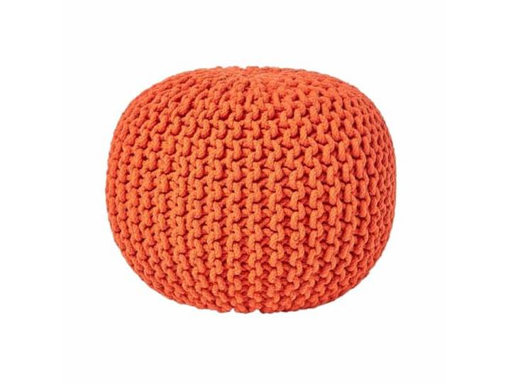 Homescapes Pouf Strickpouf rundes Bodenkissen, Sitzpouf 35 x 40 cm, gepolsterter Sitzhocker, Sitzpuff/Puff mit grob gestricktem Bezug aus 100% Baumwolle, Strickpuff, orange