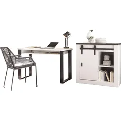 BÜROMÖBEL-SET weiß Pinie, anthrazit Landhaus, Kombination mit Aktenschrank