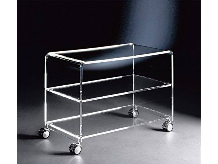 Hochwertiger Acryl-Glas TV-Wagen/TV-Tisch mit 4 verchromten Rollen, klar, 63 x 38 cm, H 48 cm, Acryl-Glas-Stärke 10/12 mm