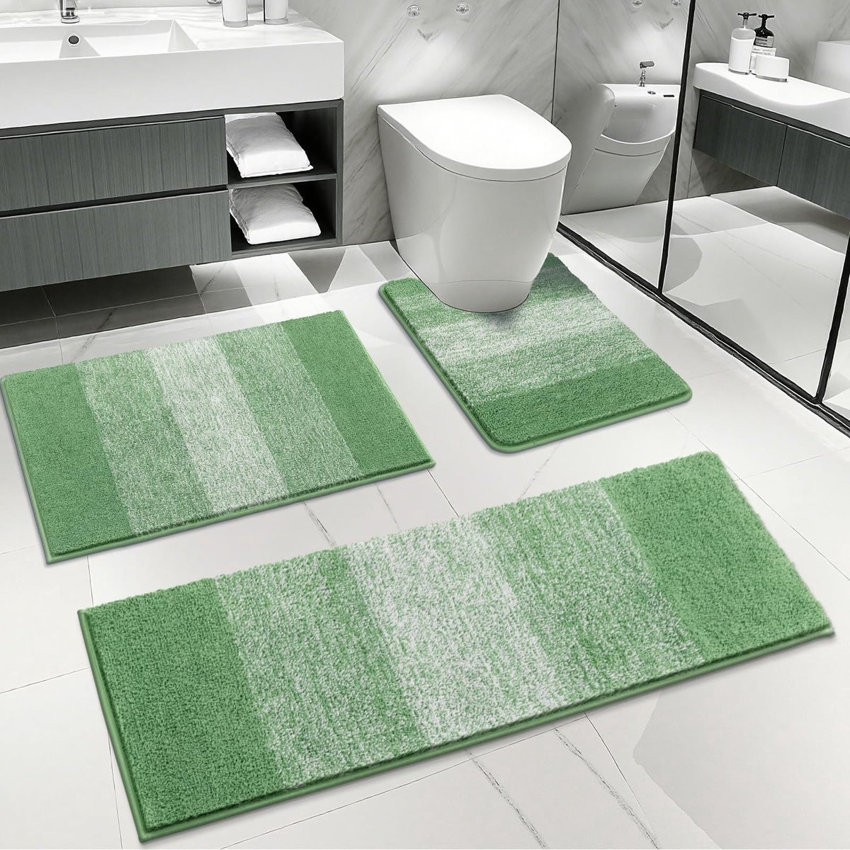Omgoods - 3-delige badmat set van microfiber - Groen