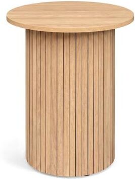 "Costway 18"" Round Fluted Side Table with Pedestal Drum Design and Non-Slip Foot Pads for Small Spaces-Natrual"