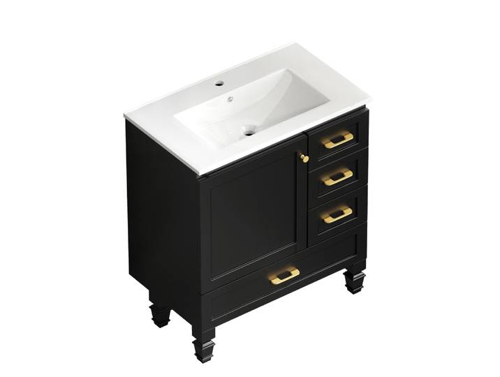 Meuble sous-vasque 75 cm noir avec vasque et 3 tiroirs