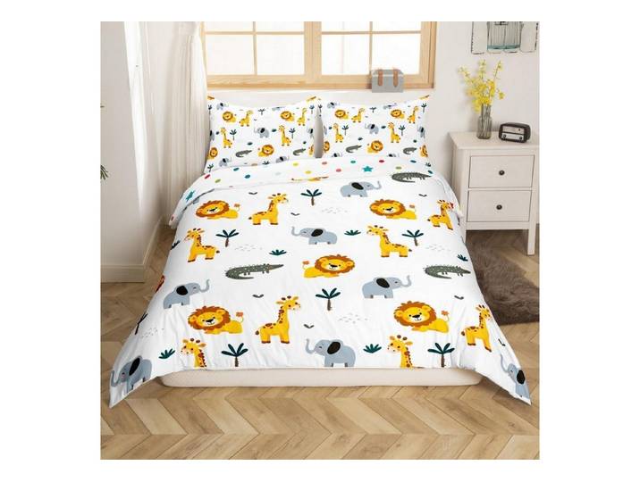 LuxusKollektion Kinderbettwäsche Bettwäscheset Tiere 155x220cm Mehrfarbig