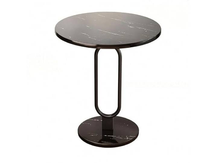 LIRHIQYGF Moderner runder Beistelltisch, Metallsockel, kleiner Beistelltisch, Wohnzimmer (Holzplatte, schwarze Textur + schwarzer Rahmen, 45 x 45 x 60 cm)