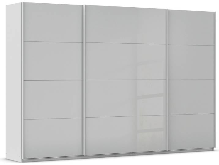 Schwebetürenschrank, Holzwerkstoff, Seidengrau, 315×210×62 cm, Mit Glasfront, Modern, Rauch