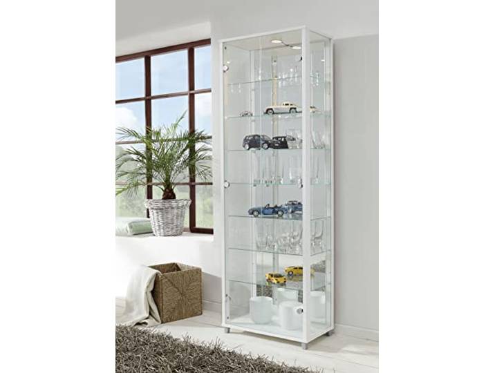 möbelando Vitrine Glasvitrine Standvitrine Vitrinenschrank Berlin VI Weiß