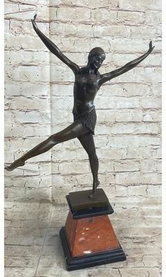 Bronzhaus Signed Chiparus Charming Dancer Bronze Marble Statue Sculpture 24 Inches Tall Figurine