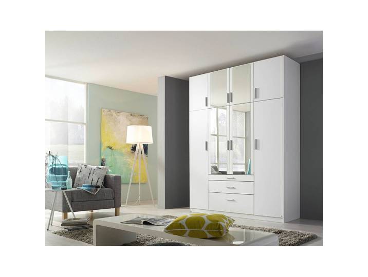 Drehtürenschrank 181cm Weiß/Alpinweiß mit Spiegeltür/-en