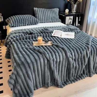 Shop Station Thick Wide Striped Flannel Blanket Soft Waterproof Sofa Throw & Cozy Bed Blanket dark Grey 39.37 59.06 In