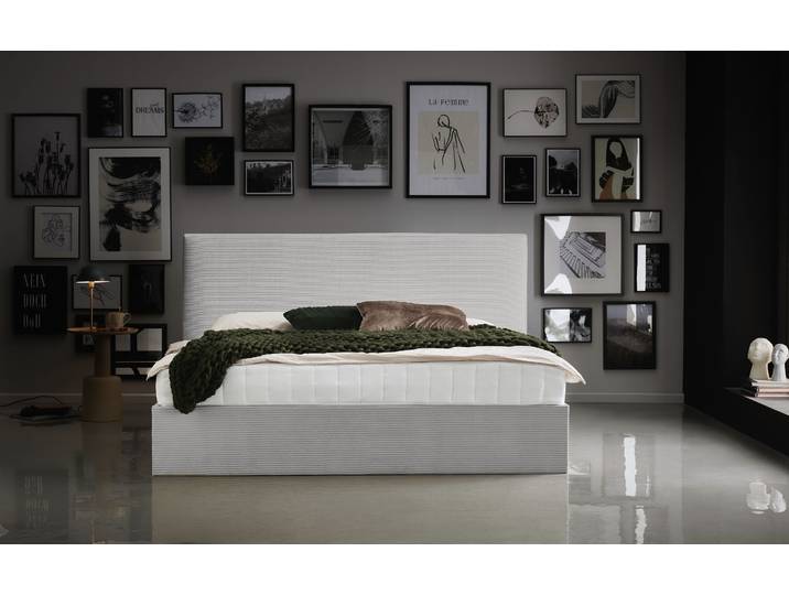 Bettgestell Melody , grau (hellgrau), B:162cm H:107cm L:213cm, Bettgestell und seitliche Einfassung der Matratzen: Cord, ATLANTIC HOME COLLECTION, Betten, Bettgestell, mit Bettkasten und Lattenrost