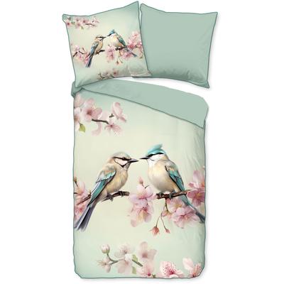 Wendebettwäsche DESCANSO "Minne", grün (mint grün), B/L: 155cm x 220cm, 1 Stk., 1 Stk., Renforcé, B/L: 80cm x 80cm, 2 Stk., Renforcé, Obermaterial: 100% Baumwolle, Bettwäsche, Wendebettwäsche, Satin, Reißverschluss, Paspel, Biese, Wendeoptik, Luxe,...