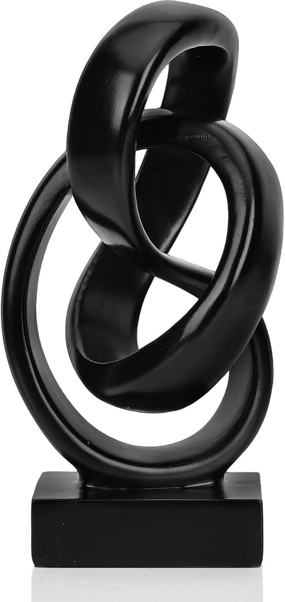Moderne Zwarte Abstracte Knoop Sculptuur - Geometrische Tafeldecoratie voor Woonkamer en Kantoor