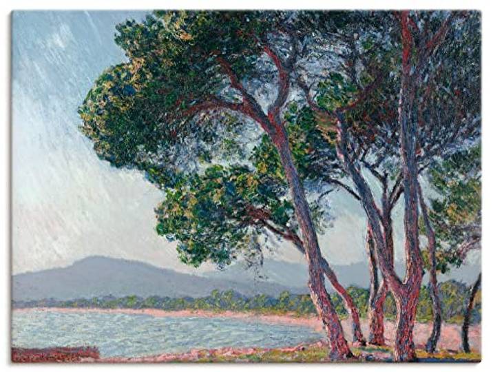 ARTLAND Wanddeko Leinwand Bilder Wandbild 120x90 cm Landschaften Bäume See Der Strand bei Juan-les-pins 1888 Impressionismus Claude Monet T6YF