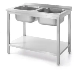 HENDI Tisch mit 2 Spülbecken und Ablage, verschraubt, Kitchen Line, 1000x600x(H)850mm
