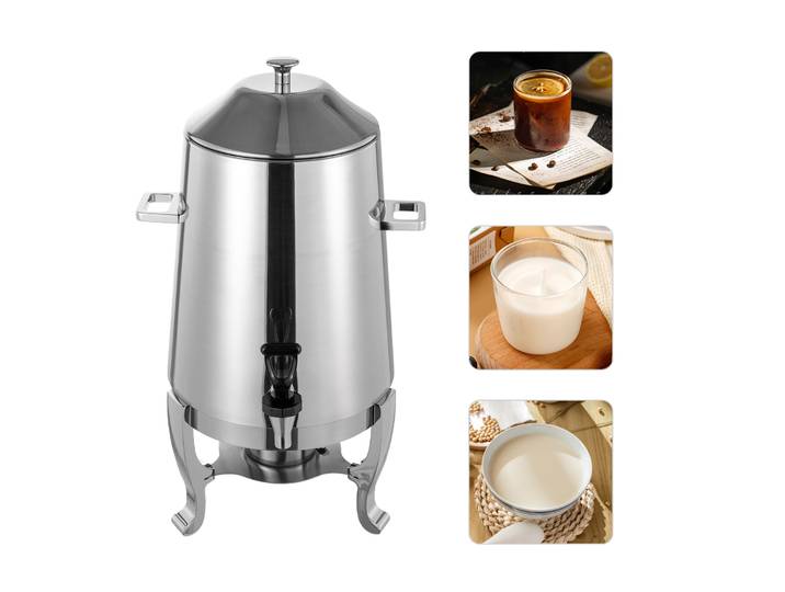 Distributeur d'eau chaude argenté avec robinet et plateau à combustible, distributeur de boissons chaudes grande capacité 13L/3,43Gal, pour hôtels, restaurants