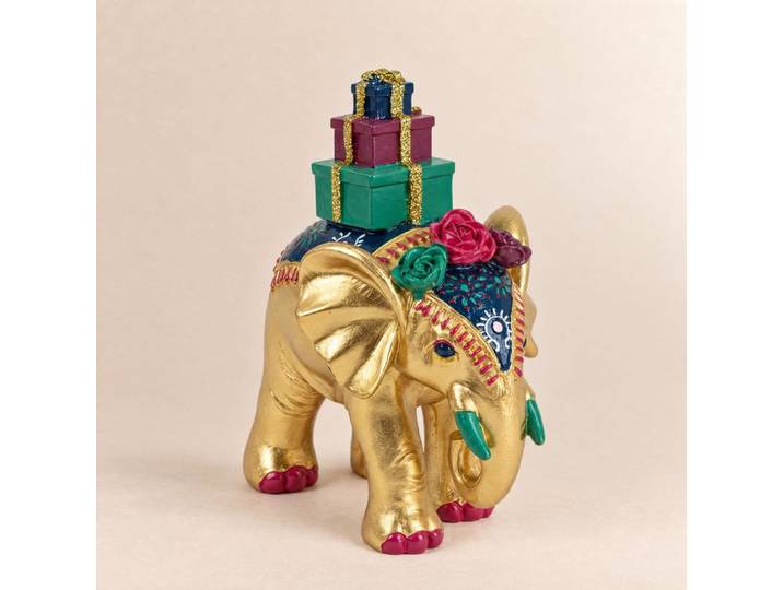 Weihnachtsdekoration: Elefant und bunte Geschenke, H 15 cm