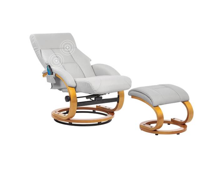 Beliani Massagestuhl mit Fußstütze Kunstleder Hellgrau Force, Kunststoff, 55x100x80 cm, Wohnzimmer, Sessel, Massagesessel