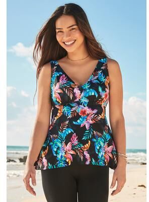 Plus Size Women's Flowy Tankini Top by Swim 365 in Cabana Glow Tropical (Size 10)