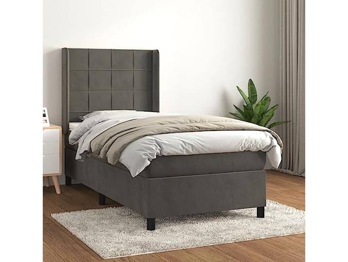 YNGBHFNOP Samt verstellbares Kopfteil Taschenfederkern Grau 80x200 cm Boxspringbett mit Matratze Dunkelgrau 80x200 cm Samt Bett mit Kopfteil Taschenfederkern Topper